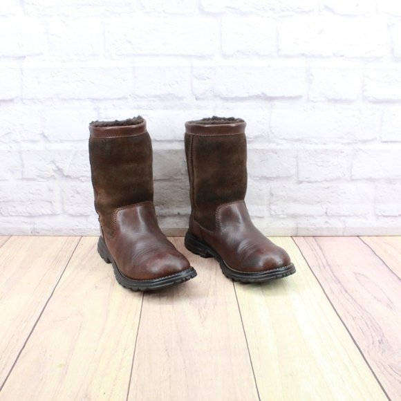 Ugg Brooks Brown Suede Leather Sheepskin Mid Calf Winter Boots Size US 5 - Picture 3 of 10